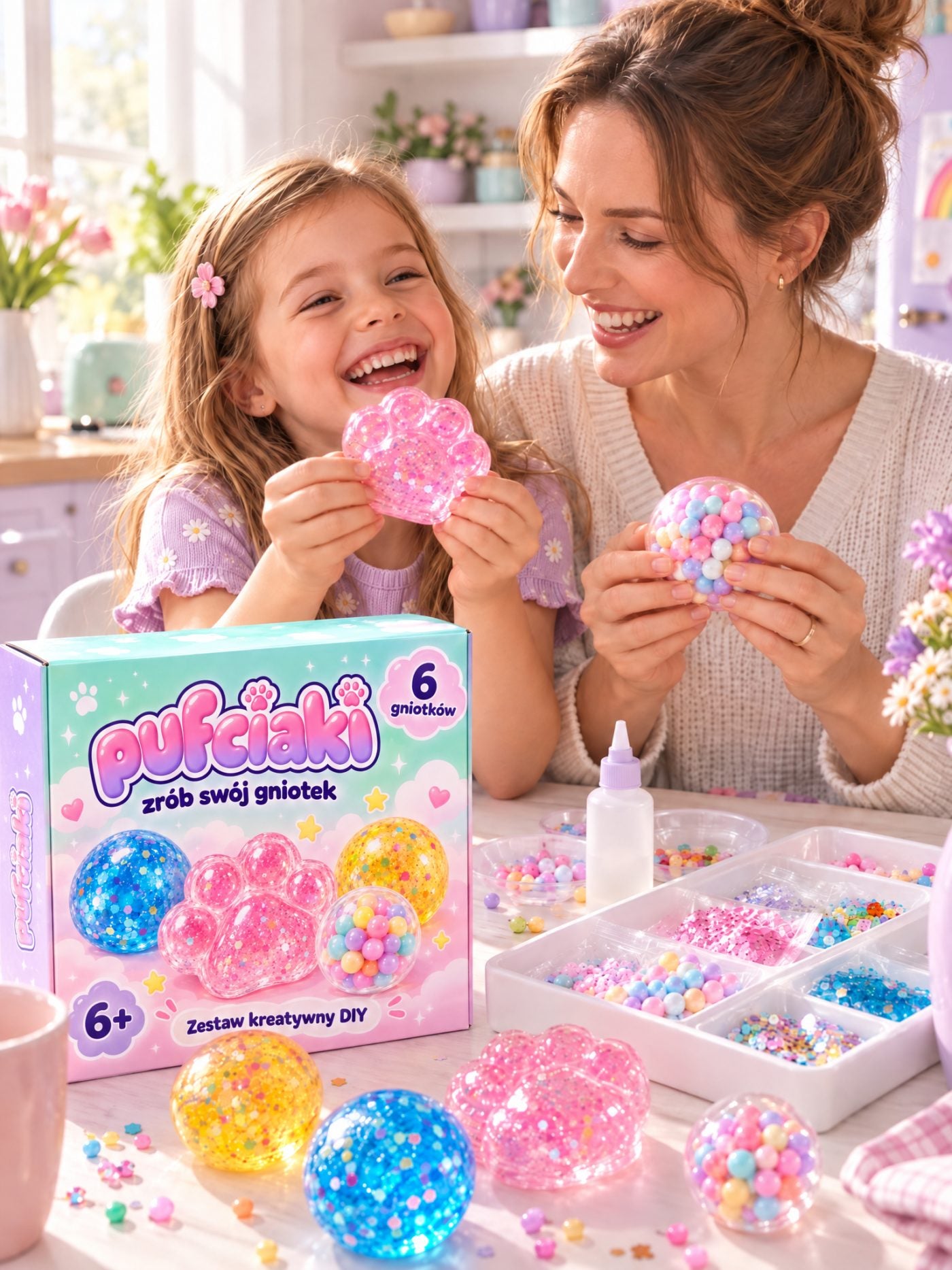 Mama i córka robią gniotki przy kuchennym stole
